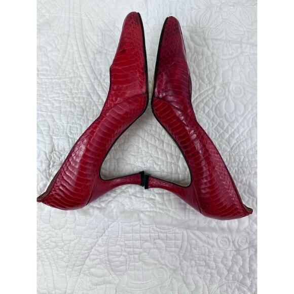 Vintage J. Renee Women 7.5 Red Alligator Embossed Leather Prom Formal Heels - Picture 6 of 11